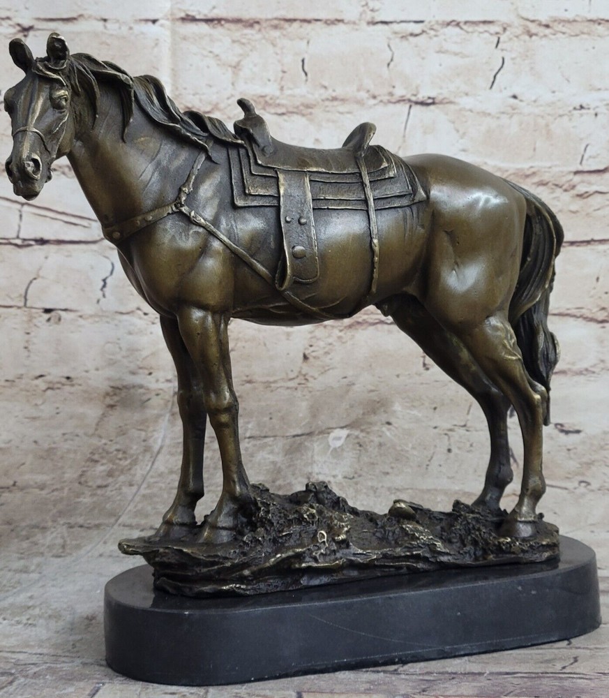 Abstract Modern Horse Mustang Stallion Genuine Bronze Sculpture Marble Base Gift