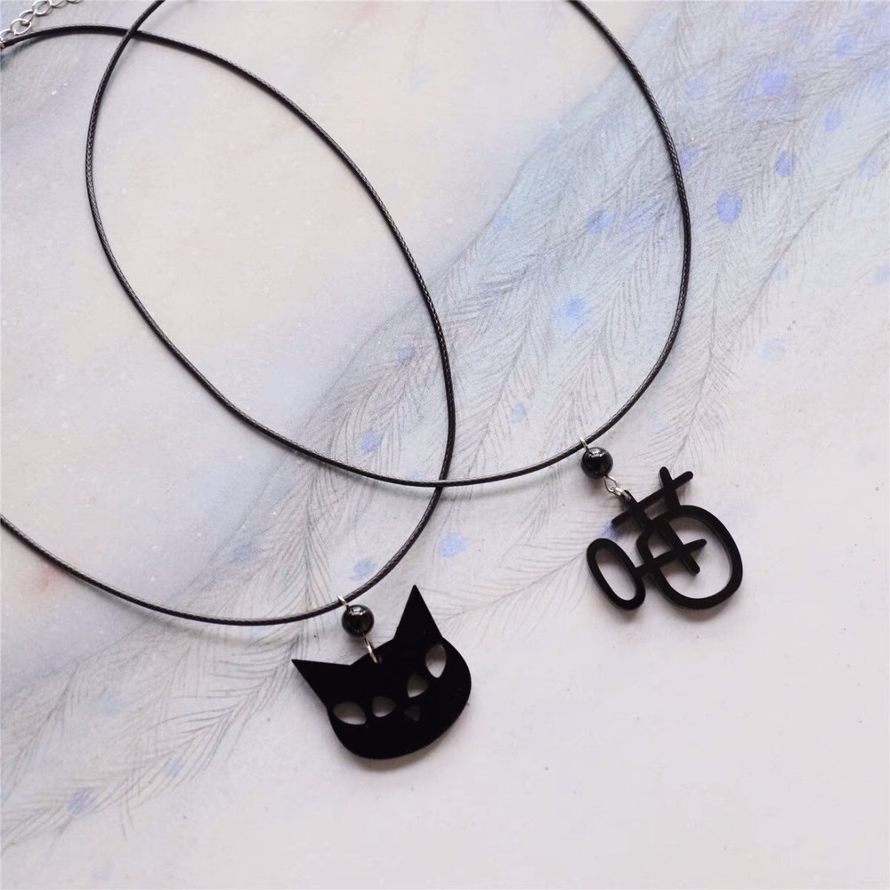 Black Pet Cat Charm Choker Adjustable Necklace 90s Retro Jewelry