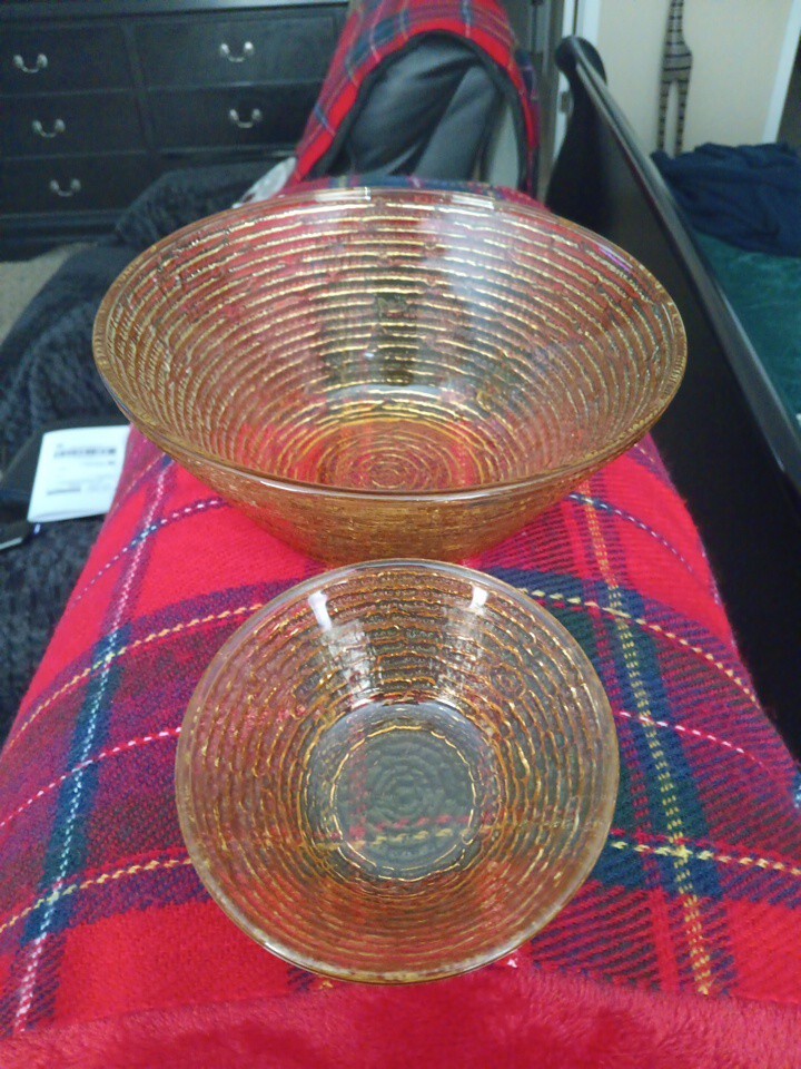 Vintage 1965 Anchor Hocking Soreno Honey Gold Glass Chip Dip Set