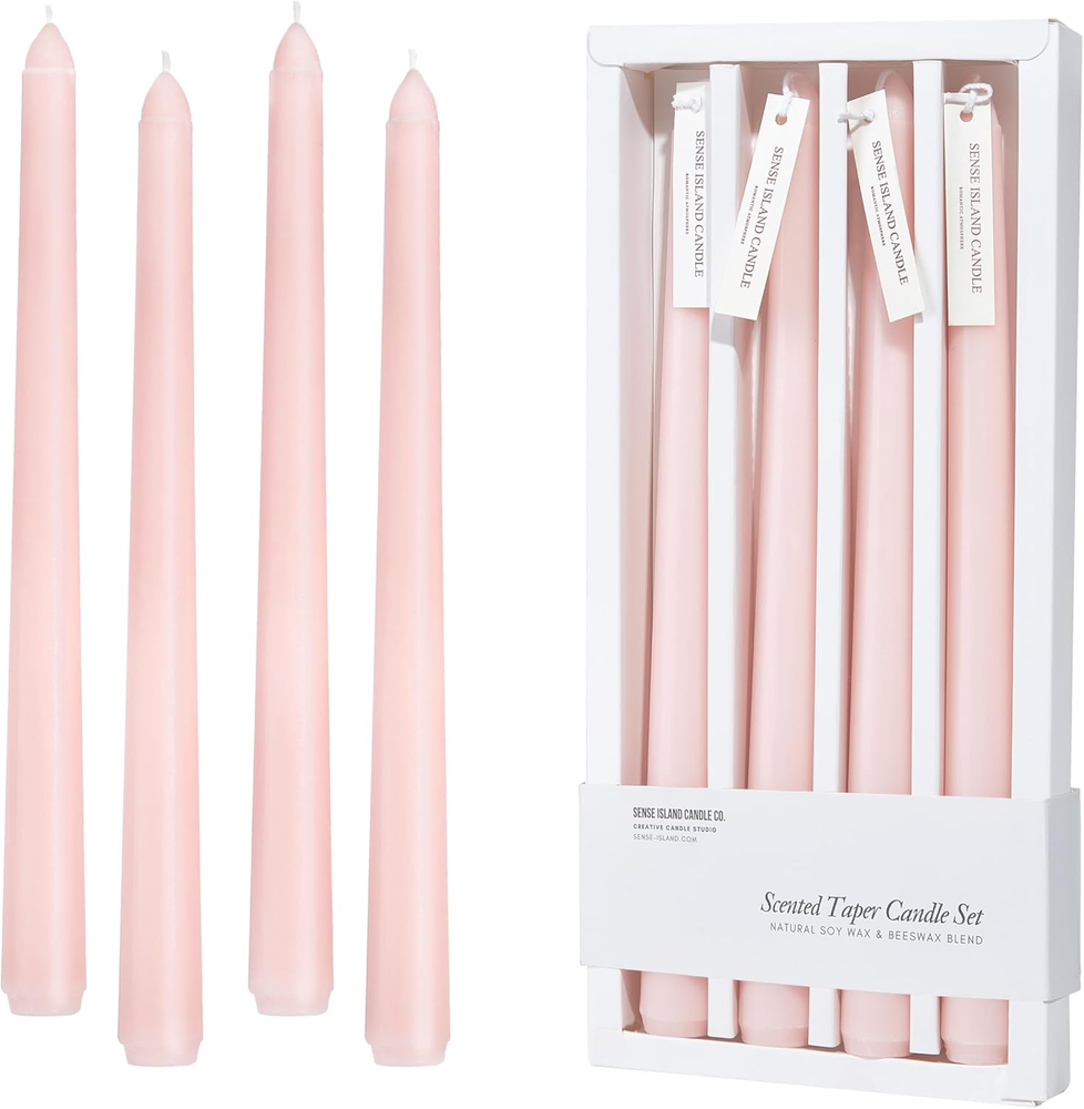 Pink taper candles 10-inch set of 4 blush rose Valentine's romantic sticks
