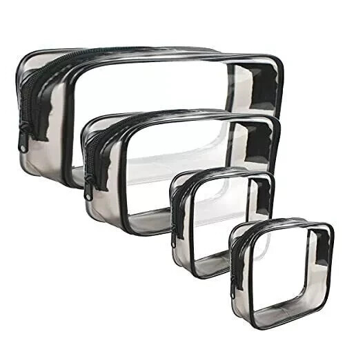 4 Pack Clear PVC Transparent Toiletry Makeup Bags with Zipper