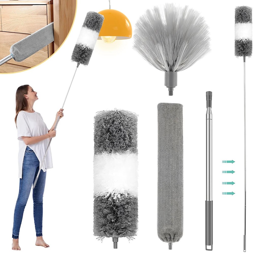 Telescopic Duster Microfiber Feather Duster Bendable Gap Clean Brush Detachable