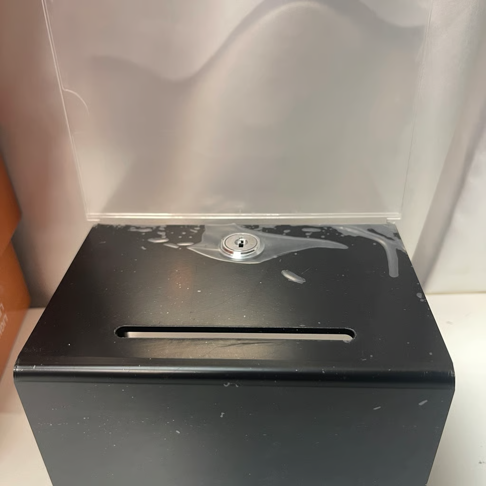 Bundle of 2 Sets) Acrylic Donation Box with Lock and Sign Holder, Ballot Box Tip