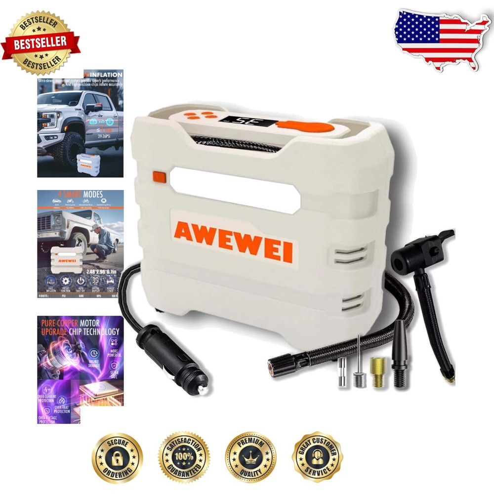 Compact R7 Air Compressor with 4 Smart Modes & Emergency LED Light for Cars