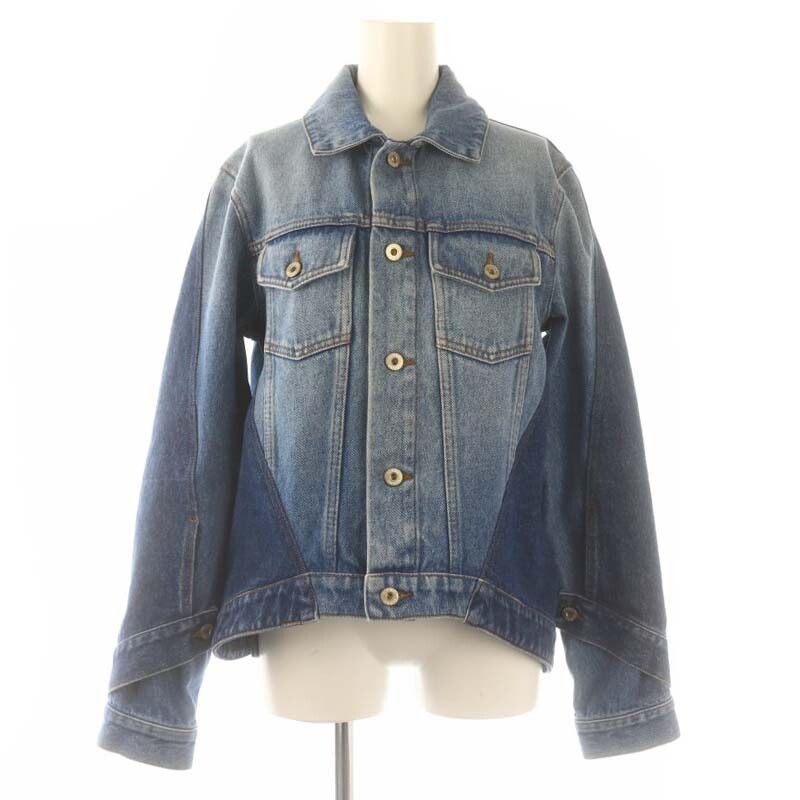 Loewe Back Leather Patch Reconstructed Denim Jacket G Jean 34 Blue