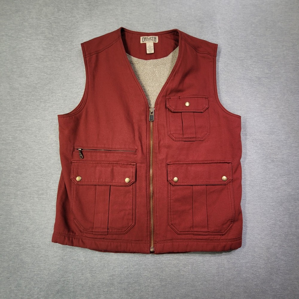 Duluth Mens Large Red Fleece Lined Fire Hose Vest Full Zip