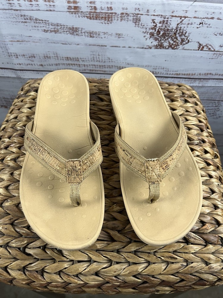 Vionic Womens Hightide Thong Sandals Flip Flops Tan Cream Size 10
