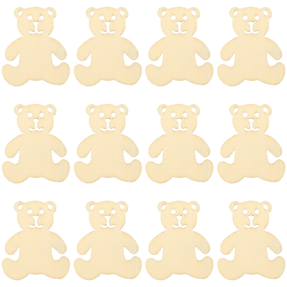 24 Pcs Unpainted Bear Cutout Toy Wood Craft Accessories Child