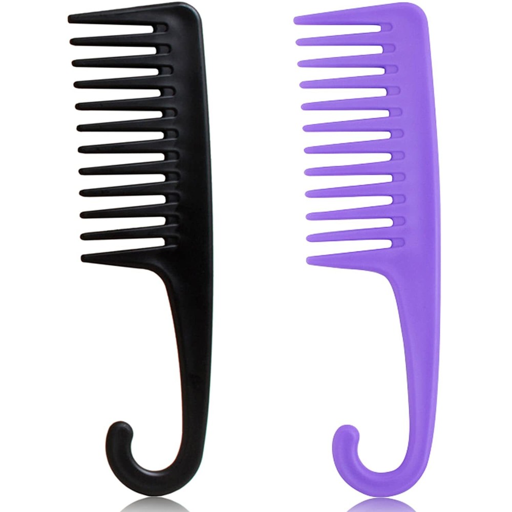 2PCS Large Wide Tooth Comb, Shower Combs with Hook for Wet Curly Hair, Premium B