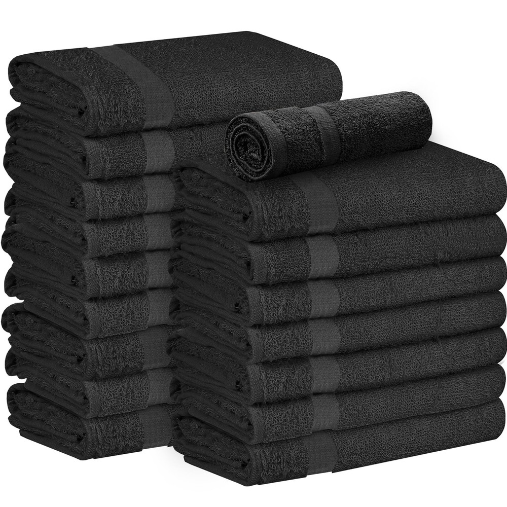 24-Pack Black Cotton Salon Towels 16x27 Soft Absorbent Hand Towels