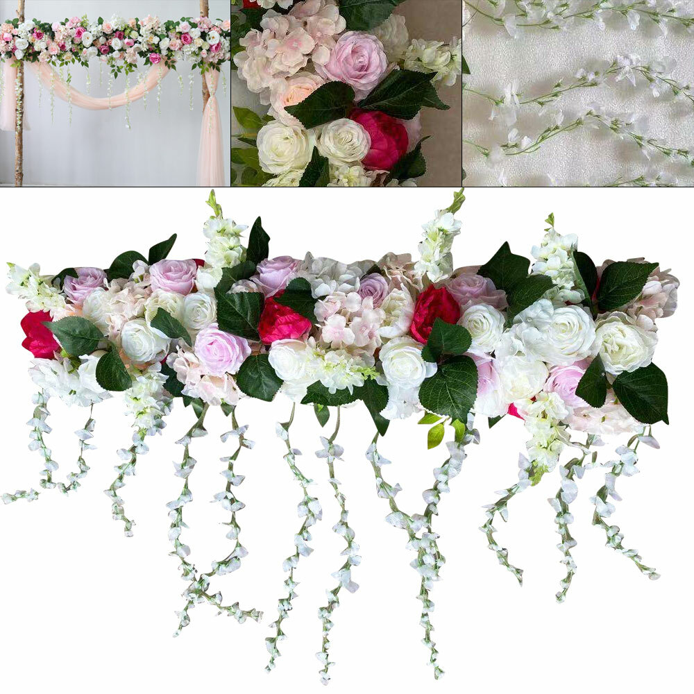 Artificial Silk Rose Flowers Backdrop Wedding Row Decor Floral Wall Arrangements