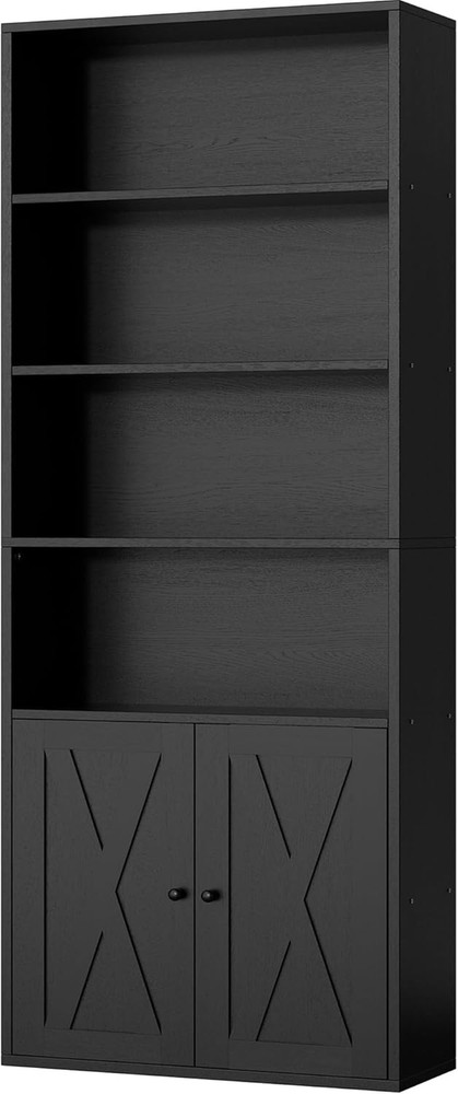 Bookshelf, Industrial Bookshelves and Bookcases with Doors Floor Standing 6 Shel