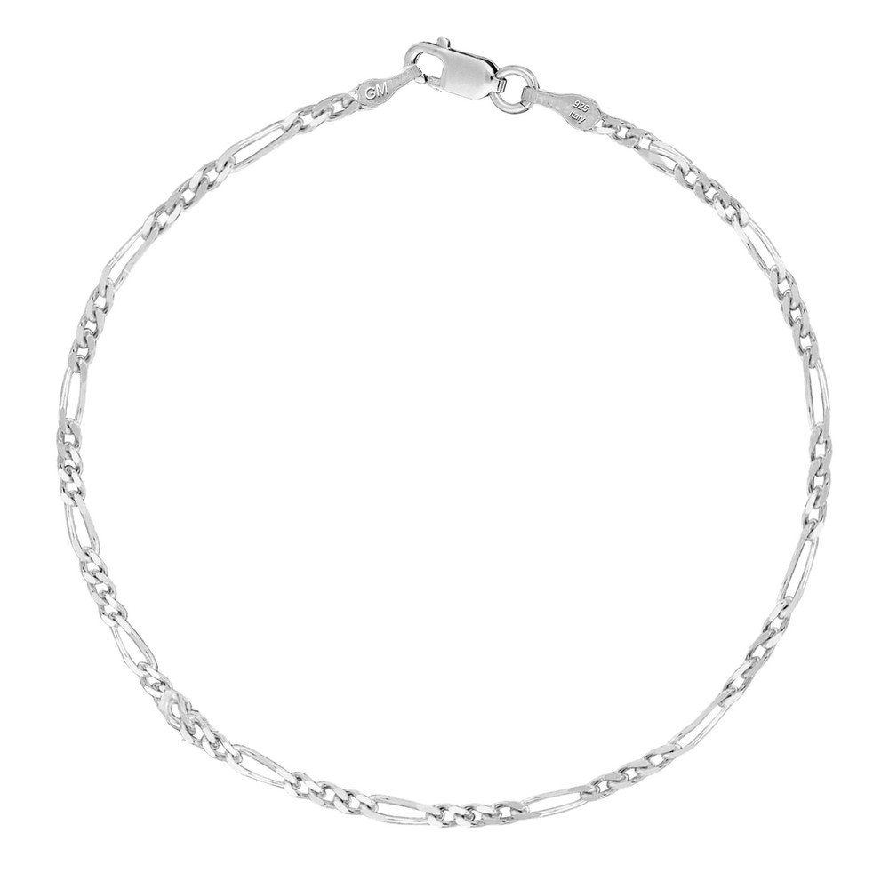 Sterling Silver Italian Figaro Chain Anklet 2.1mm 10 Inch