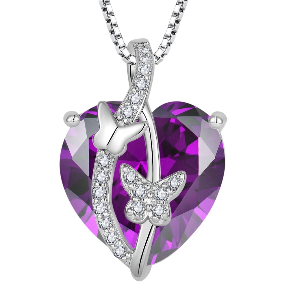 Butterfly Necklace 925 Sterling Silver Heart February Birthstone Amethyst But...