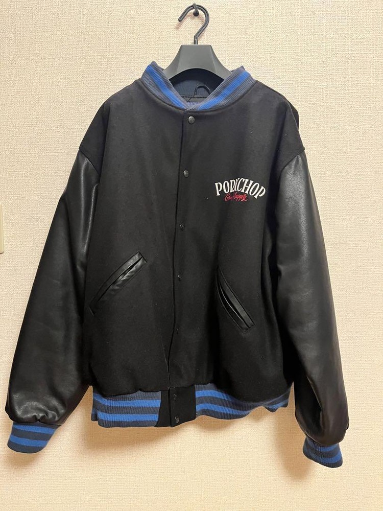 Porkchop Stadium Jacket XL Black Blue Vintage Unisex Style