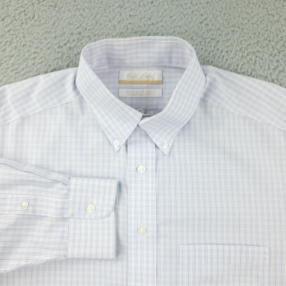 Roundtree & Yorke Gold Label Dress Shirt Mens 15.5 32/33 White Check Non Iron