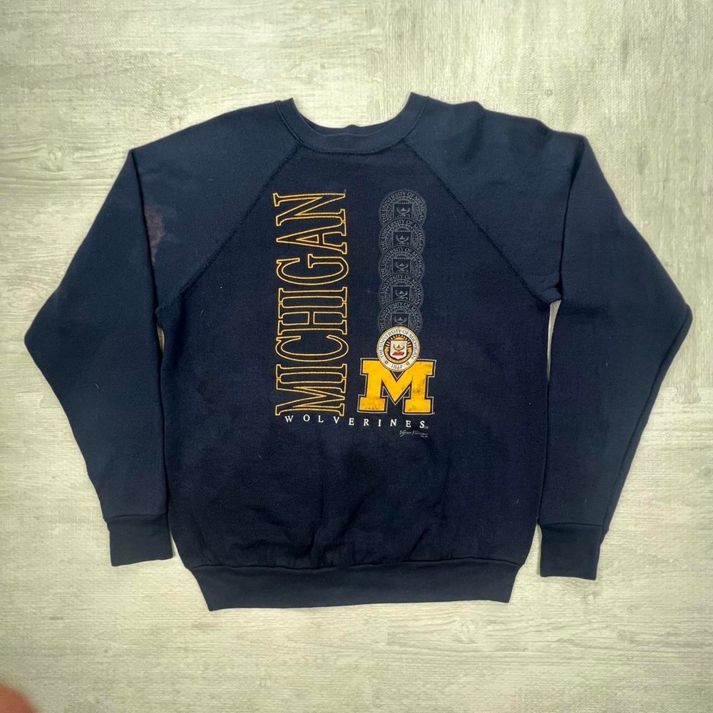 Vintage 80s Michigan Wolverines Sweatshirt Size: Medium blue yellow NCAA college