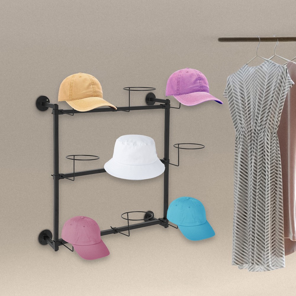 Wall Mount Hat Rack, Hat Storage Hanger, 3-Tier Wall-Mounted Hat Display Rack