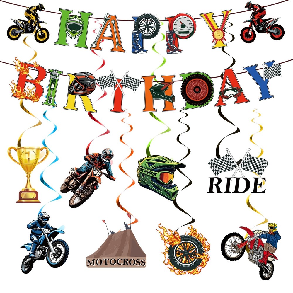 Motorcycle Dirt Bike Birthday Party Decoration for Boys Kids Motorcycle Motoc...