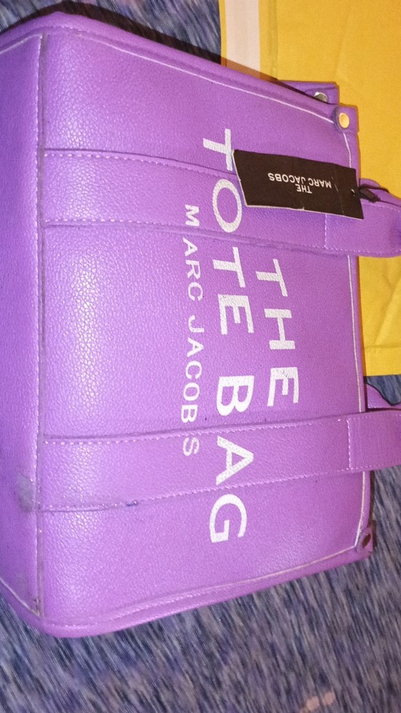 Marc Jacobs Purple Tote Bag Zip Closure Logo Accent Designer Handbag