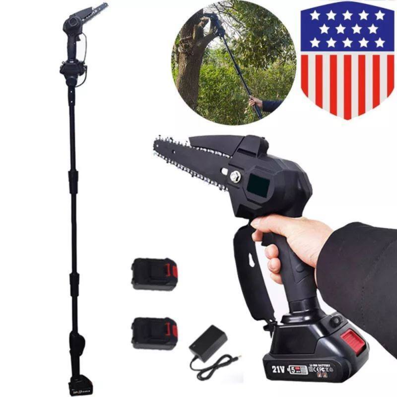 Cordless Pole Saw Mini Chainsaw with 6ft Extension Rod & 2 Batteries for Easy Tree Trimming