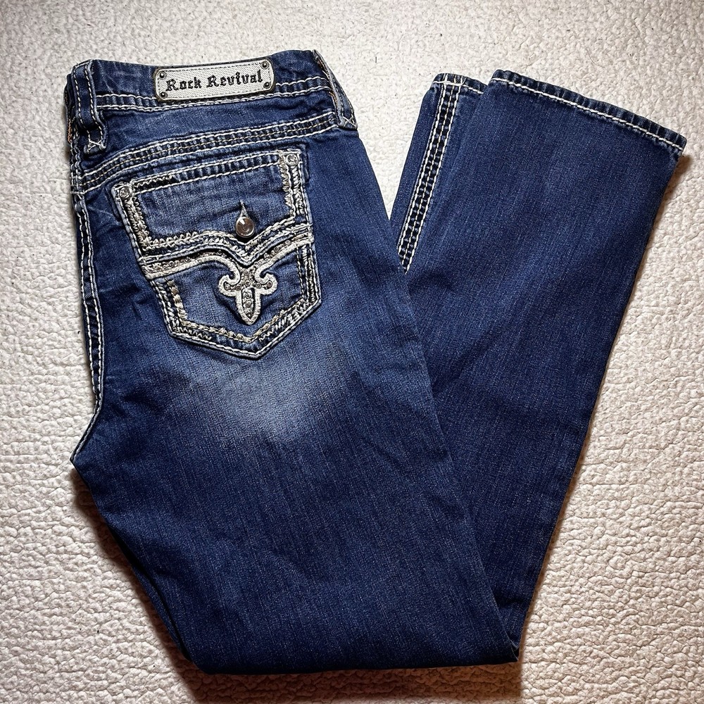Y2K Rock Revivals Rhinestone Jeans Womens Size 33 16 Almost Mint