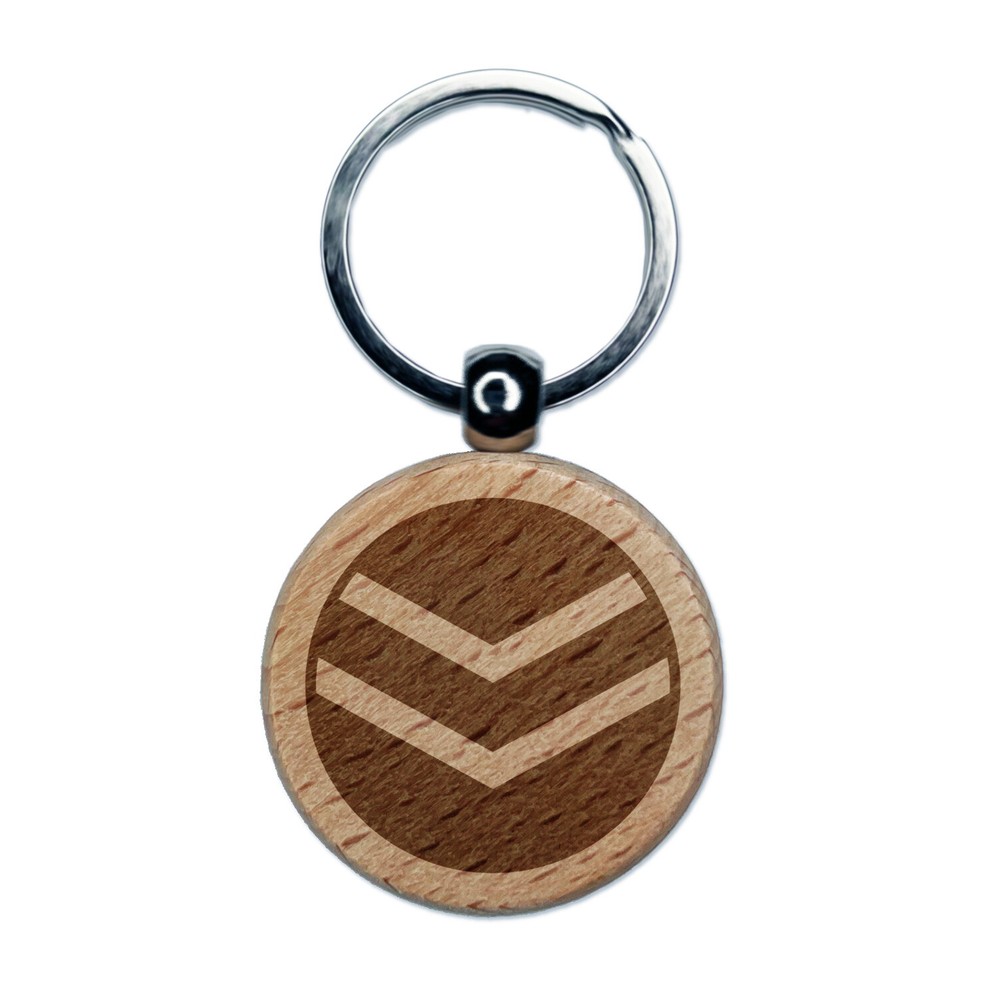 Chevron Arrow in Circle Engraved Wood Round Keychain Tag Charm