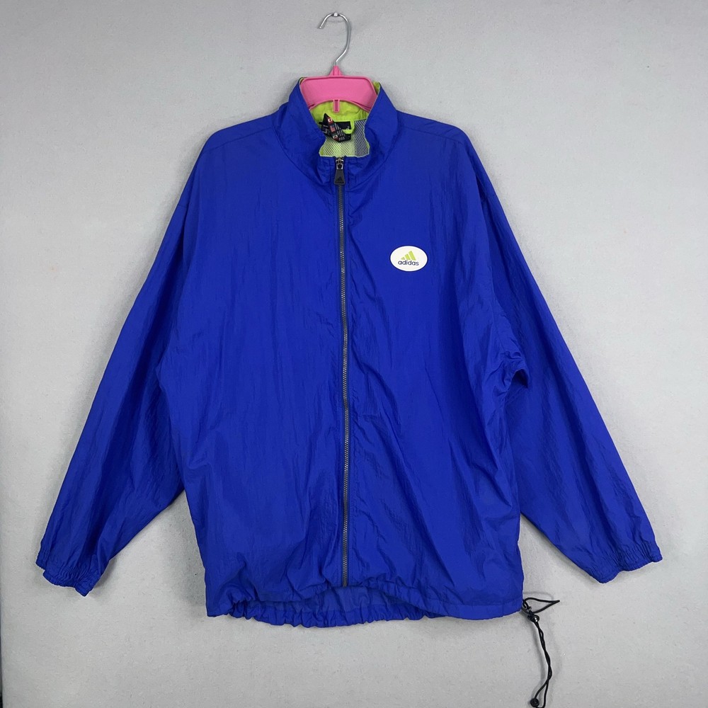 Vintage Adidas Jacket Mens XL Blue Neon Green Full Zip Windbreaker 90s Athletic