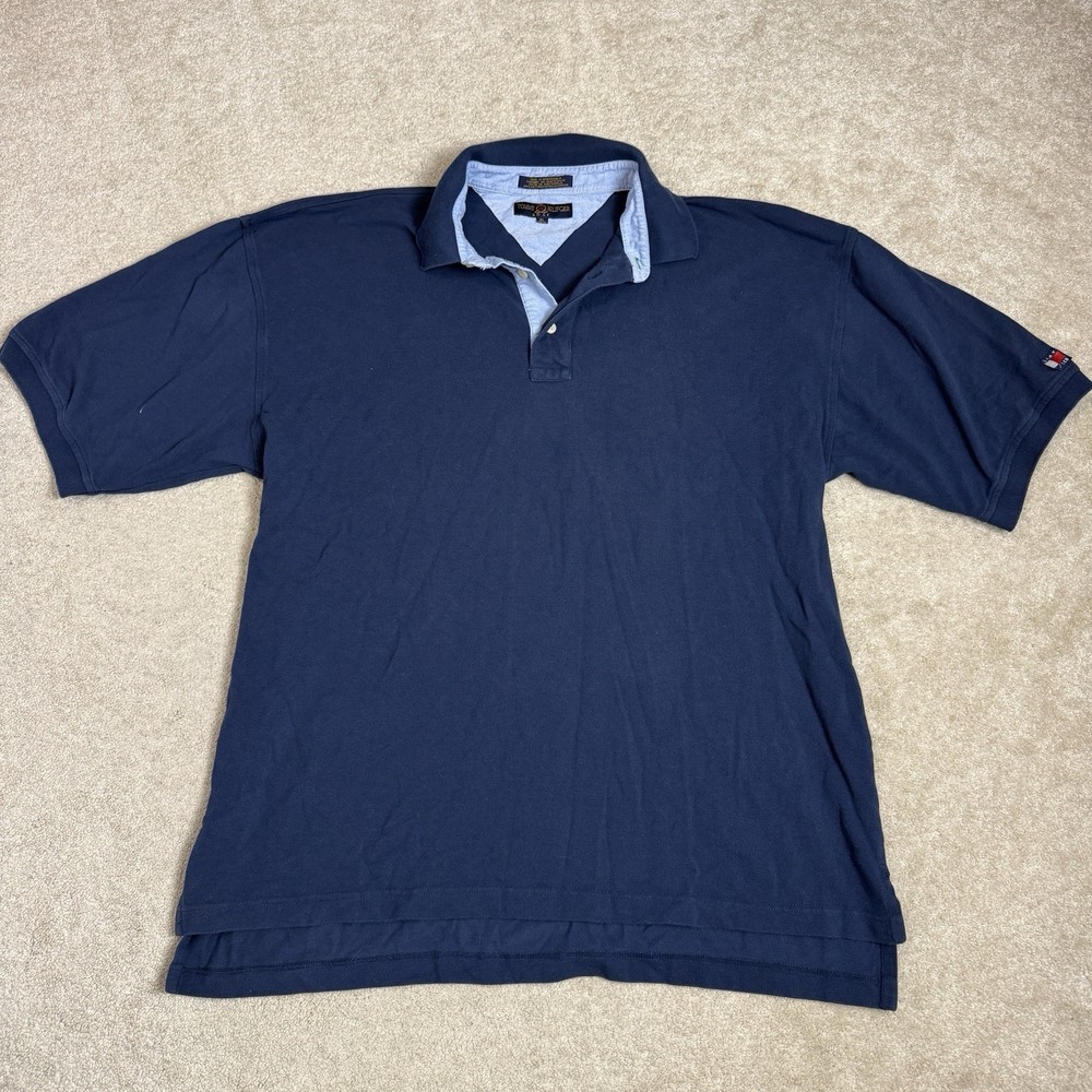 Tommy Hilfiger Golf Polo Shirt Mens XL Blue Golfing Flag Casual
