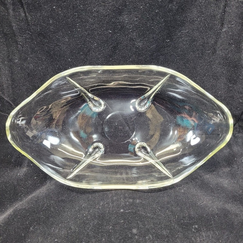 Anchor Hocking Clear Glass Vintage Swedish Modern Footed Relish Dish Wave Edge