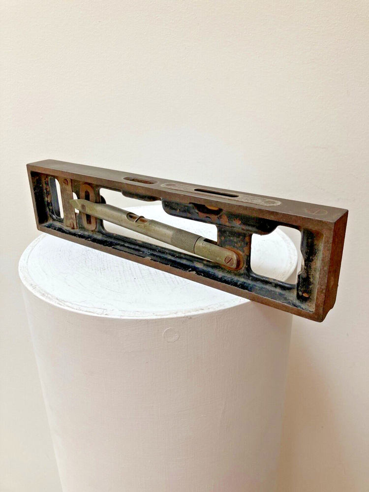 Vintage 10 Inch Steel Machinist Level with 3 Bubbles & Angle Indicator