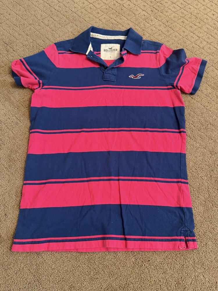 Men’s Hollister Blue And Red Vintage Polo Top Size Large Y2K