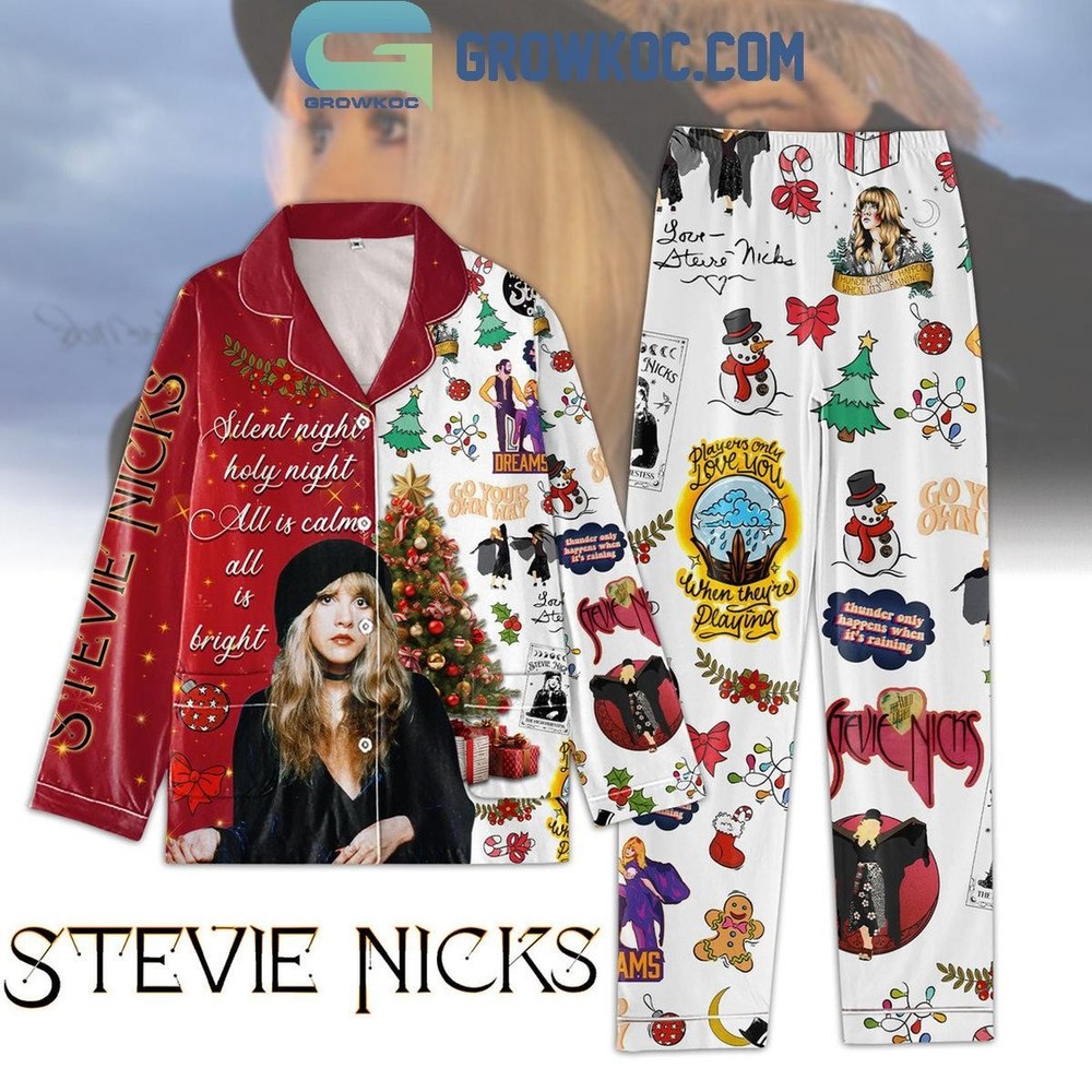 Stevie Nicks Christmas Pajama Set Silent Night Holy Night All Is Calm Polyester Sleepwear