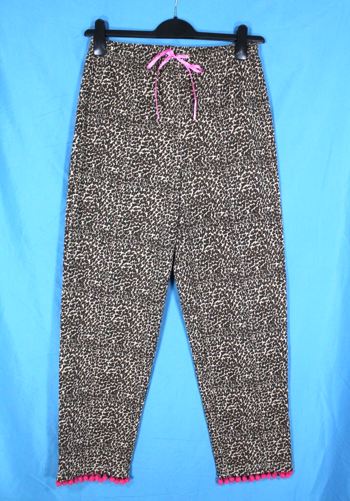 Quacker Factory Brown Leopard Print Pom-Pom Hem Lounge Pajama Pants Size S