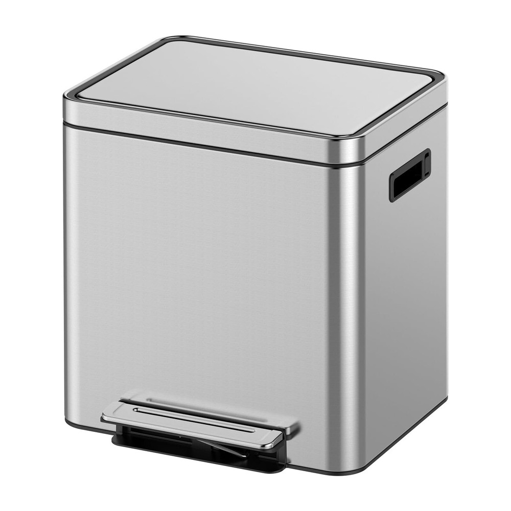 30L/8 Gallon Dual Trash Can, Rectangular Waste Basket with Metal Lid & Step F...