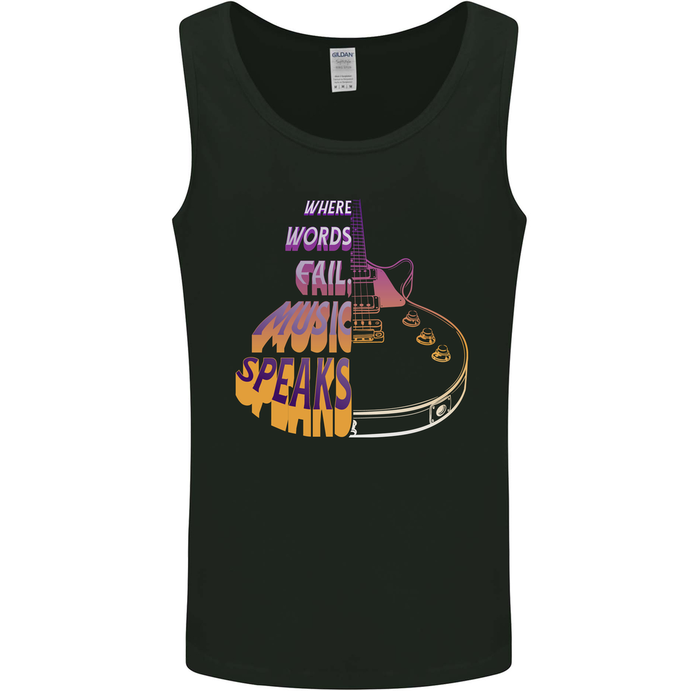 Where Words Fail Music Speaks Guitar Rock Mens Vest Tank Top