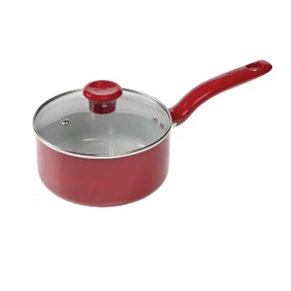 T-Fal 2qt Red Ceramic Nonstick Sauce Pan with Glass Lid