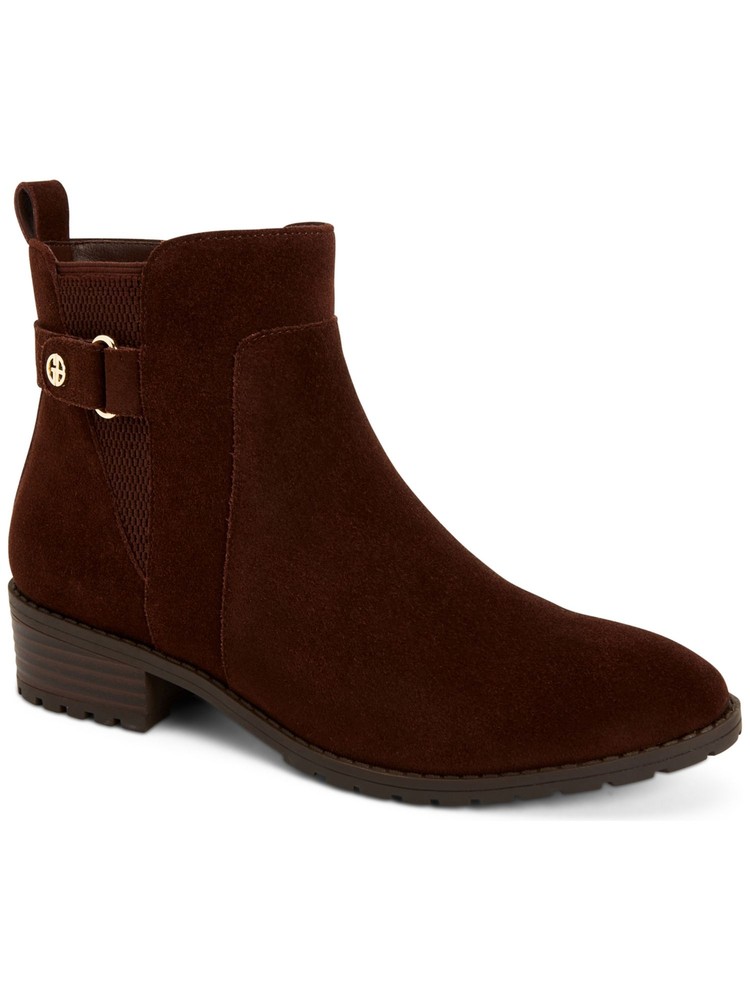 Giani Bernini Womens Brown Stretch Buckle Accent Zip-Up Leather Booties 6 M