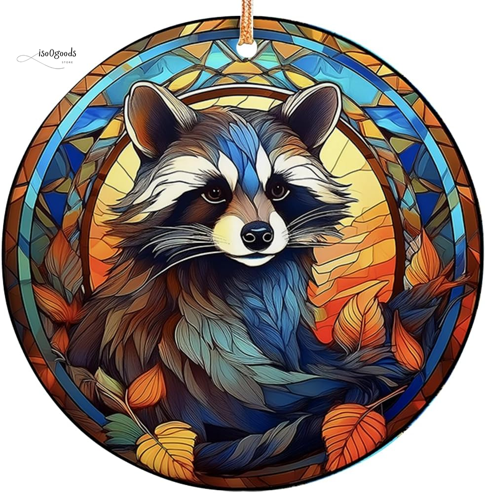 2024 Christmas Ornament - Raccoon in a Stained Glass Window Ceramic Ornament, Ra