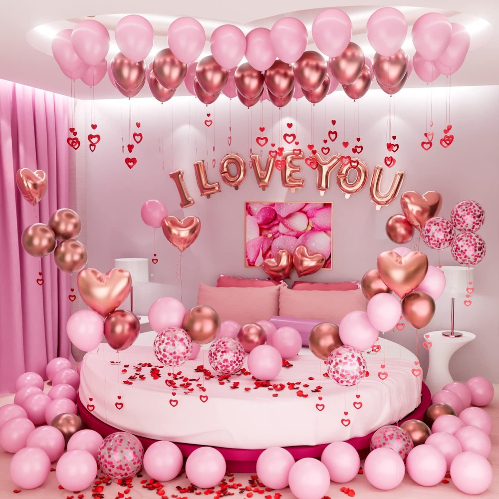 Pink Rose Gold Valentine's Day Balloons for Home Party or Office Decor