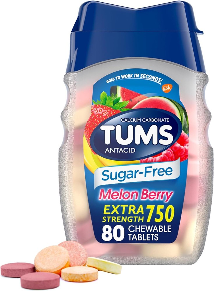 TUMS Extra Strength Chewable Sugar-Free Antacid, Melon Berry, (80ct)