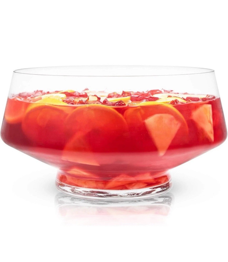 Heavy Base Footed Glass Punch Bowl with Angled Design - Open Box