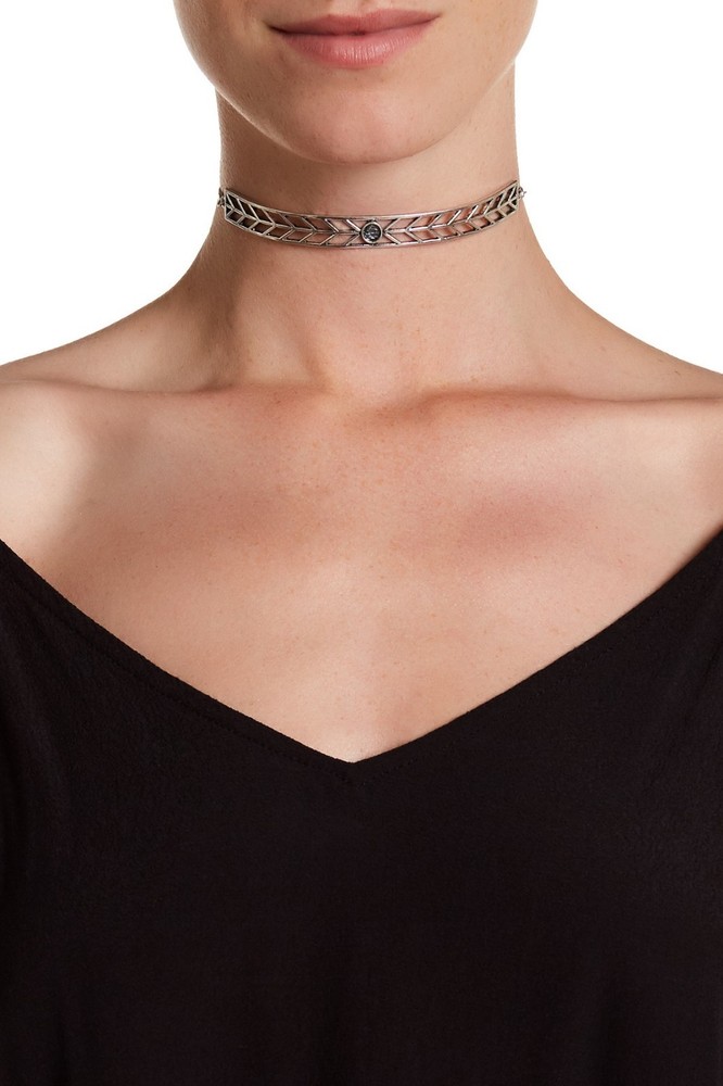 Nordstrom Melrose and Market Hinged Disc Thin Velvet Choker Necklace NWT 50 SILV