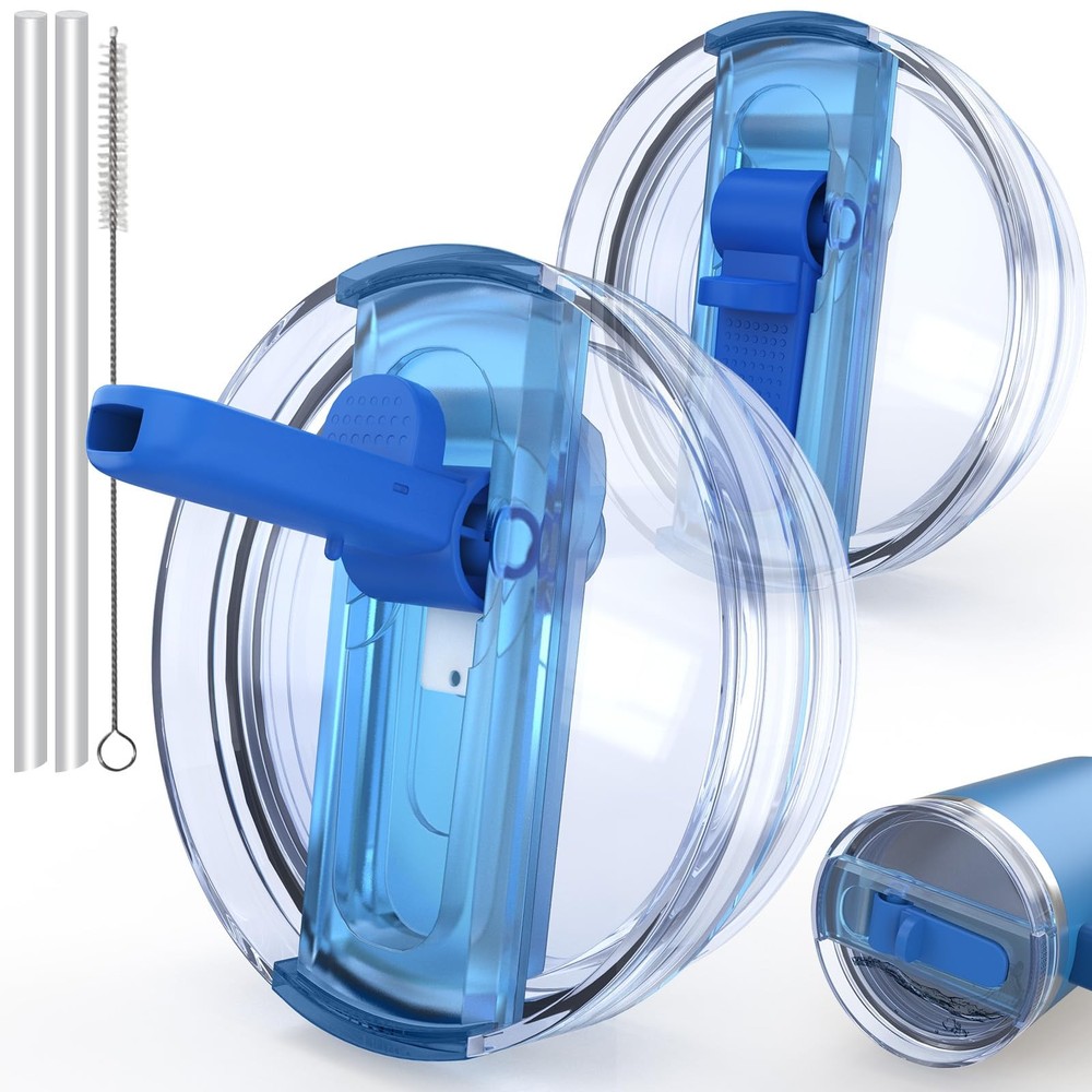 2 PCS Spill Proof Tumbler Flip Straw Lid for Stanley Cup 40oz, Replacement Le...