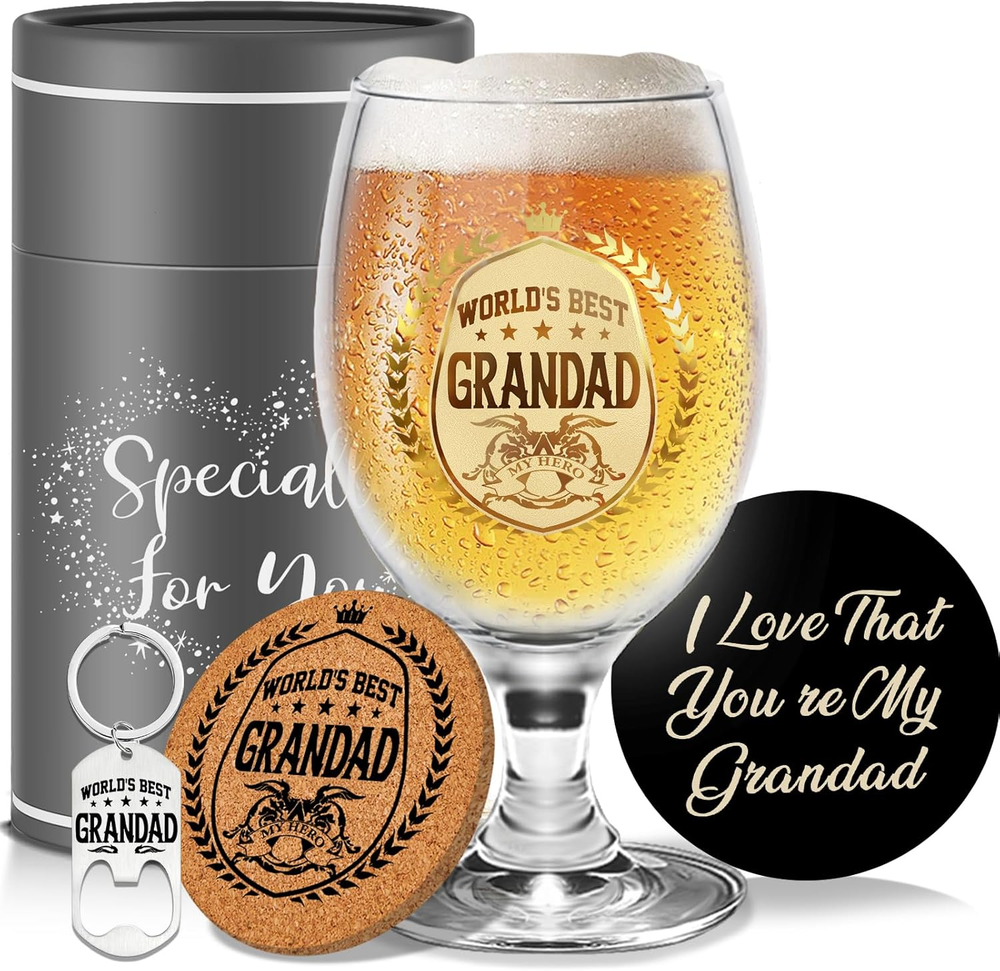 Personalised Beer Glass Gift Set for Grandad - Ideal Fathers Day or Grandpa Gift