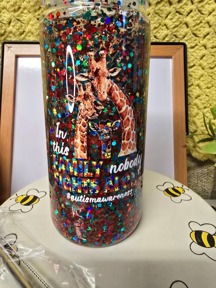 20oz Autism Awareness Custom Snow Globe Insulated Tumbler