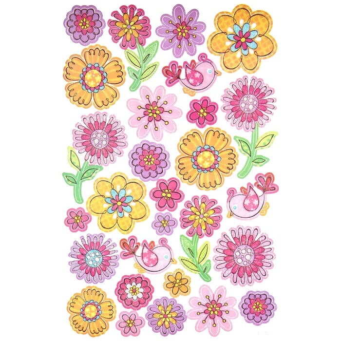 Glitter Bright Flowers & Birds  Planner Stickers DIY Crafts Scrapbook Spring