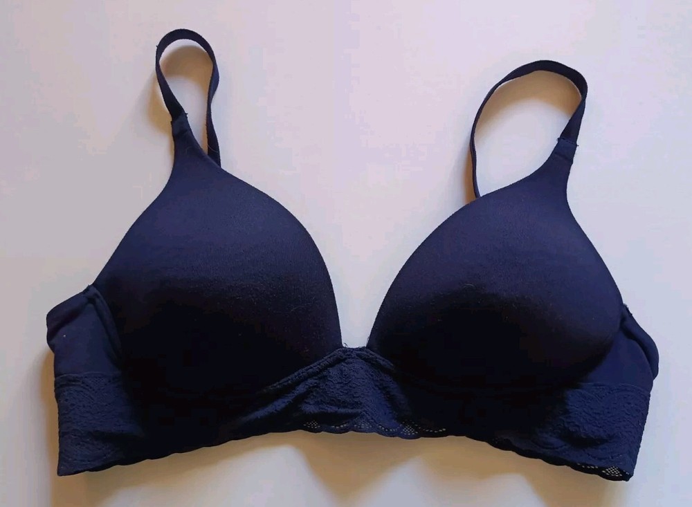 Warner Cloud 9 Wireless Triangle Bra 36B Navy Blue Soft Comfort RO5691A