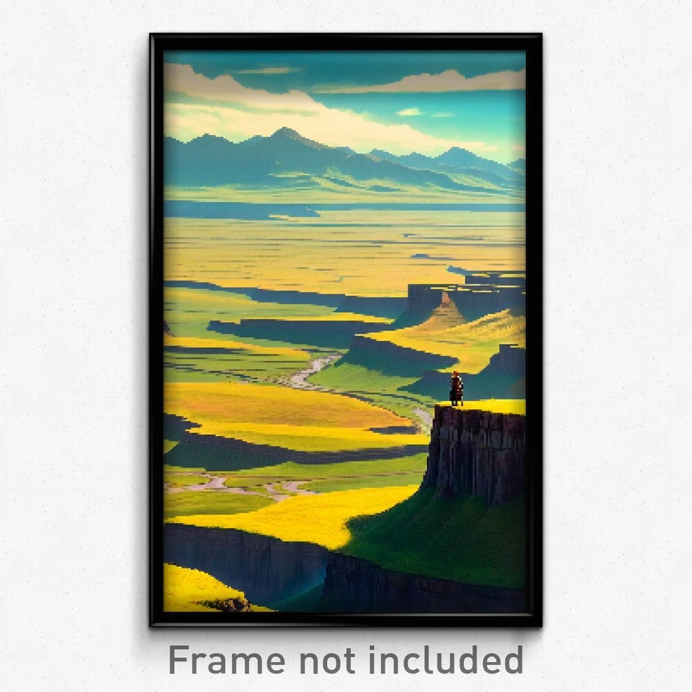 8 Bit Psychedelic Trippy Pixel Art Poster - Striking Plains Video Game Print