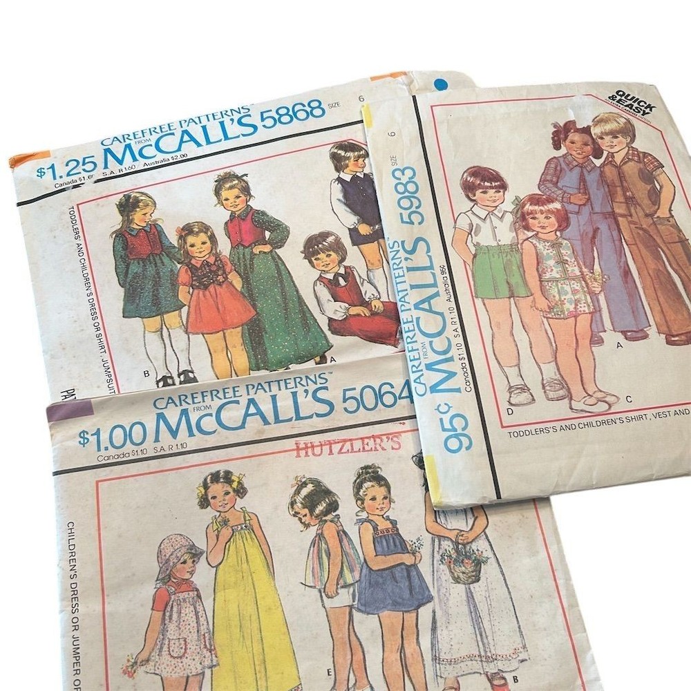 Vintage 70s McCall's Children's Sewing Pattern Bundle Uncut/Cut  (3 Patterns)